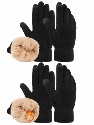 VZV 2 Paar Damen Winter Handschuhe mit Fleecefutter Touchscreen Warme Winterhandschuhe Dicke Strickhandschuhe für Herren Damen M Schwarz Angebot bei HelloDeals