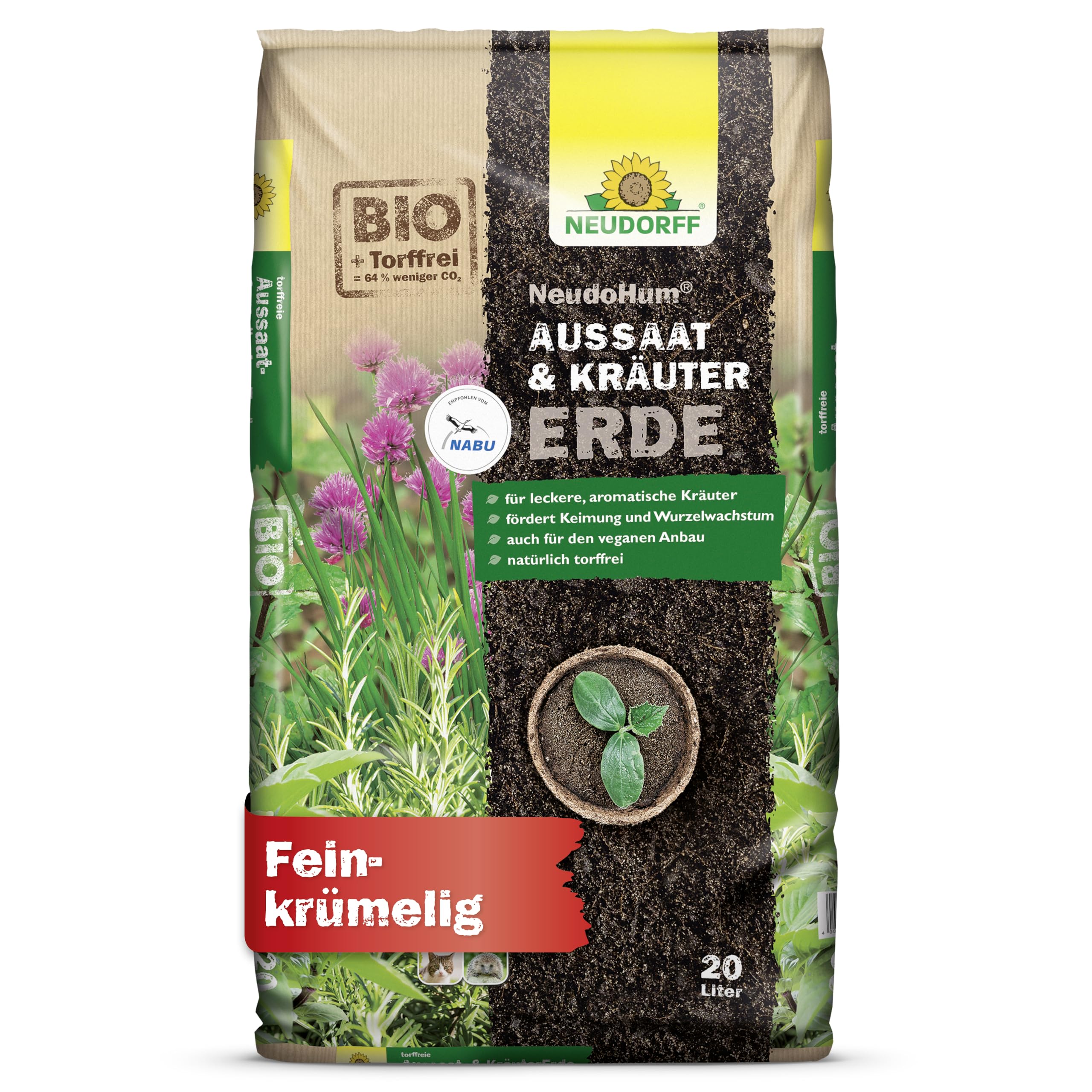Neudorff NeudoHum AussaatErde und KräuterErde 20L - Bio Anzuchterde für Samen und Kräuter - natürlich torffrei - vegane Erde für Stecklinge und zum Anbau von Chili und Gemüsepflanzen 20 Liter Angebot bei HelloDeals
