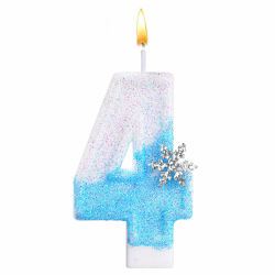 Geburtstagskerzen Zahlen 4, glitzernde Zahlenkerze Geburtstag, 3D Blue White mit Schneeflocke Geburtstagskerzen, Kuchen Topper Dekoration Kuchendeko Geburtstag, Partyzubehör Snowflake 4 Angebot bei HelloDeals
