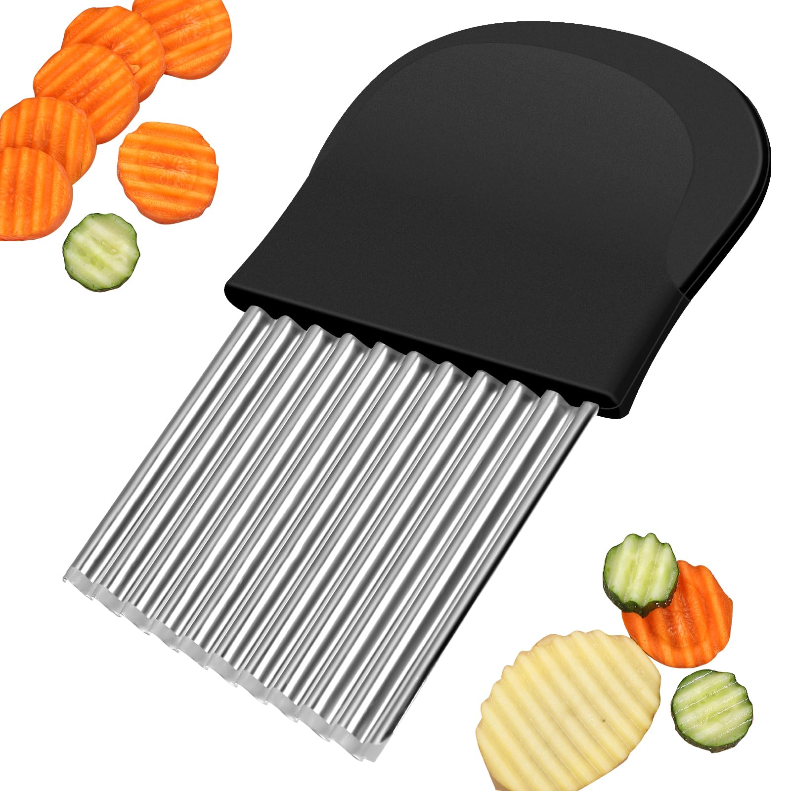 Wellenschneider,14x9,5 cm Riffelmesser Wellenmesser Kinder Wellenschnittmesser Gurkenschneider Pommesschneider Kartoffelschneider Beikost Zubehör Edelstahl für Pommes Kartoffeln Gemüse Obst Gurken Schwarz Angebot bei HelloDeals