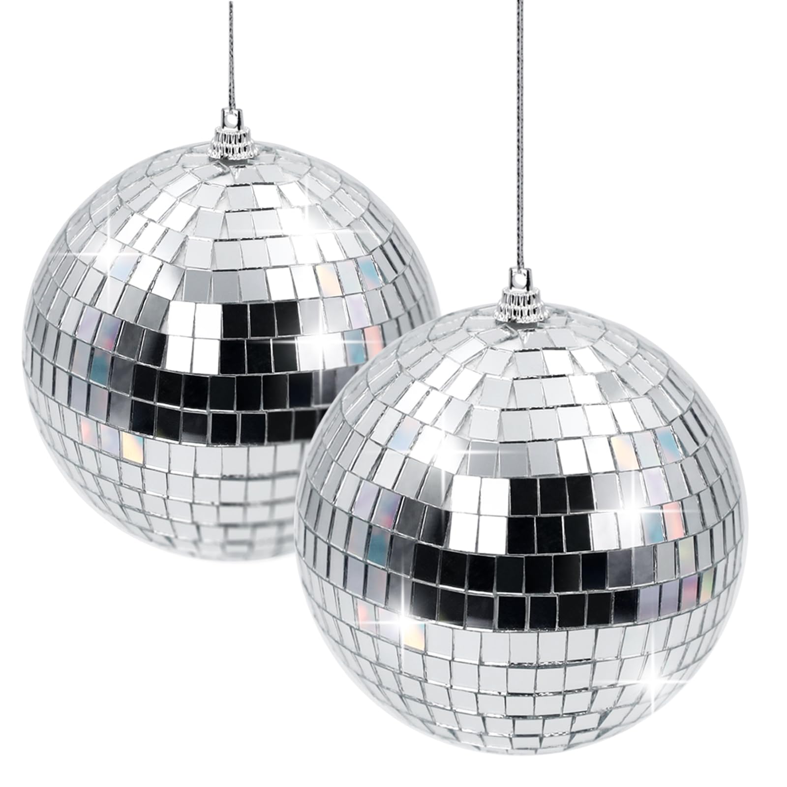 Discokugel 10 cm 2 Stück, Silberne Spiegelkugel-Ornamente zum Aufhängen für Weihnachtsbaum, Party, Hochzeit & Deko Angebot bei HelloDeals