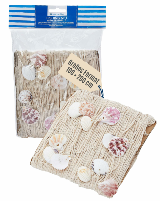 Out of the blue Deko-Objekt/Fischernetz mit aufgehängten Muscheln/Maße: 100 x 200 cm Fischernetz 100x200cm Angebot bei HelloDeals