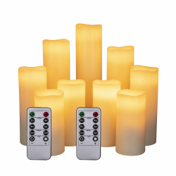 LED Kerzen Set von 9 Flammenlose Kerzen Batteriebetriebene Kerzen D2.2xH 4 "5" 6 "7" 8 "9" Echtwachssäule Kerzen Flackern mit Fernbedienung und Timer-Steuerung, Elfenbein Farbe（9x1） 9pack Ivory Angebot bei HelloDeals