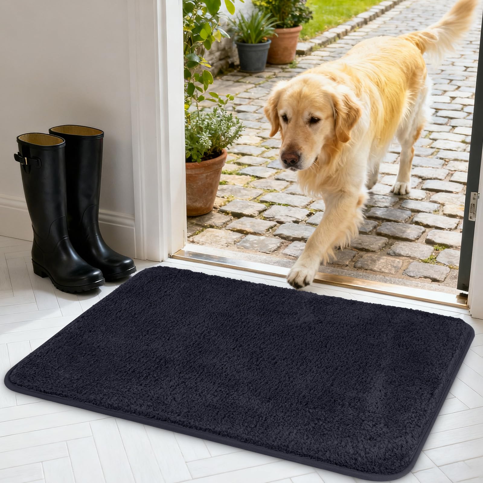 AUAUY Fußmatte für Innen- und Außenbereich, rutschfest Wasserdicht, Schmutzfänger Türmatte, Maschinenwaschbar, für Eingangsbereich, Küche, Wohnzimmer, Schlafzimmer, Badezimmer 50 x 80 cm (Dunkelgrau) Dunkelgrau 50*80CM Angebot bei HelloDeals