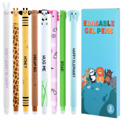 8 Stück Radierbarer Kugelschreiber, 0,7mm, Gelstifte mit Tiermotiven, Tintenroller, Ideal als Geschenk zu Valentinstag, Ostern, Einschulung, für Schule & Bürobedarf, Bunt Einhorn, Braunbär, Biene, Krokodil, Giraffe, Panda, Hase, Elefant Angebot bei HelloDeals