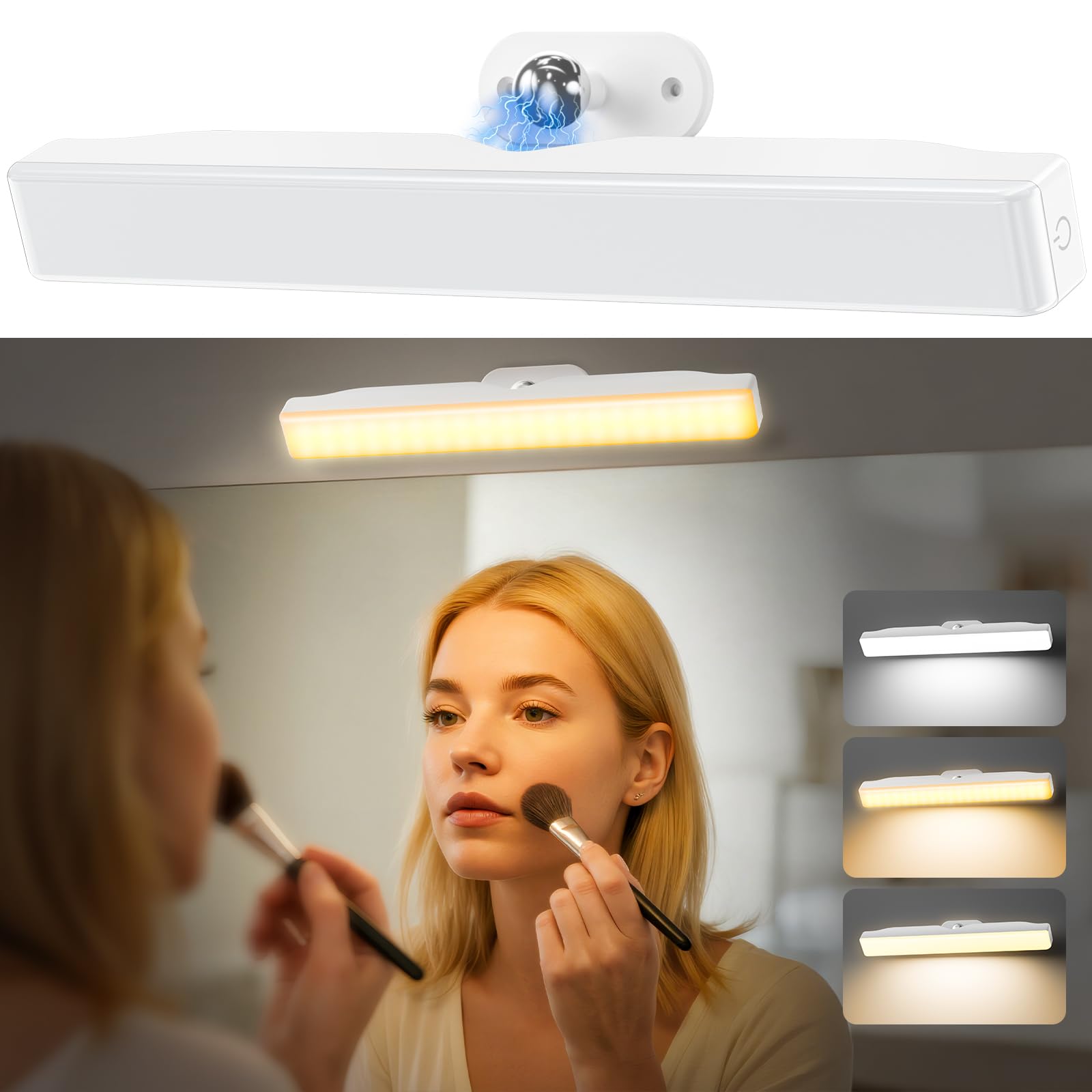 Led Schminktisch Beleuchtung, 4000mAH Wiederaufladbar Schminktisch Licht mit Einstellbare Farbe und Helligkeit, Abnehmbare 360° Drehung Spiegelleuchte für Schminktisch, Badezimmerspiegel 1 Pcs Angebot bei HelloDeals