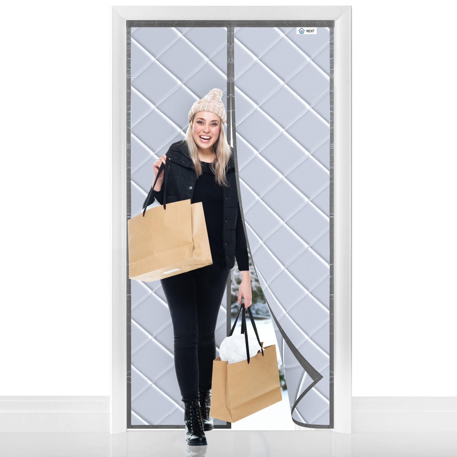 WENT Magnet Wärmeschutzvorhang für Türen 90x200 cm, Thermo Türvorhang Kälteschutz, Halten Sie Ihr Zimmer warm. Grau B90 x H200 cm Grau Angebot bei HelloDeals