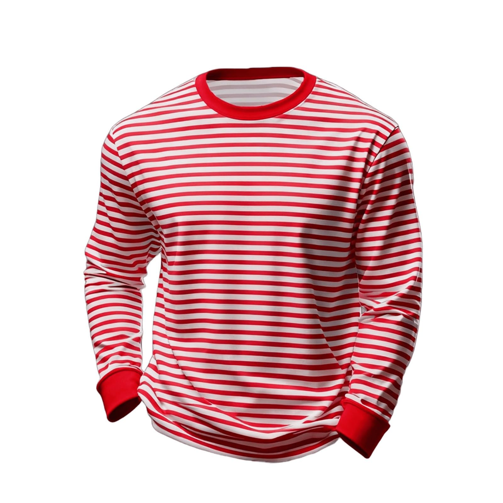 Ringelshirt Herren Rot-Weiss Karneval Breit Gestreiftes T Shirt - Langarmshirt Rundhalsausschnitt Sweatshirt Oberteile Lang Pulli Streifenshirt Karneval Faschingskostüme Rot XXL Angebot bei HelloDeals