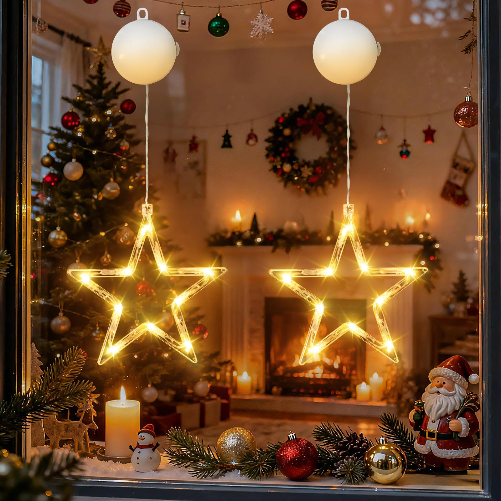 HELESIN LED Sterne Weihnachtsbeleuchtung 2 Stück, Timer 2 Modi Weihnachtsdeko Fenster Lichter, Saugnapf Lichterkette Fenster mit Batteriebetrieb, Stern Beleuchtet für Fest Hochzeit Weihnachten Deko 2 Stück-Warmweiß Angebot bei HelloDeals