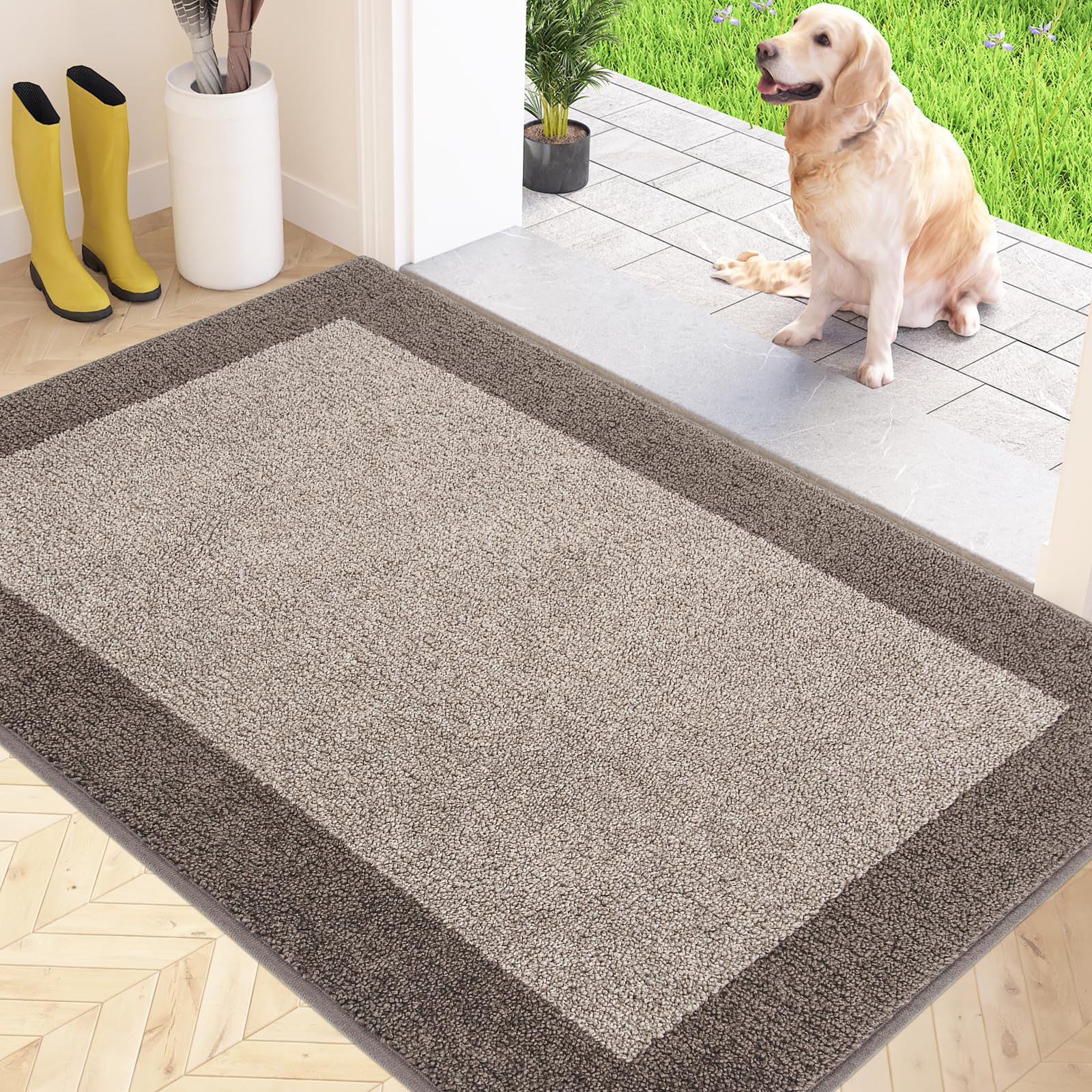 FCSDETAIL Schmutzfangmatte Innen 80 x 120 cm, rutschfeste Fußmatte, waschbar Sauberlaufmatte, absorbierend Fussmatte für Hund, Eingang, Haustür 80 x 120 cm (Rechteckig) Beige Angebot bei HelloDeals