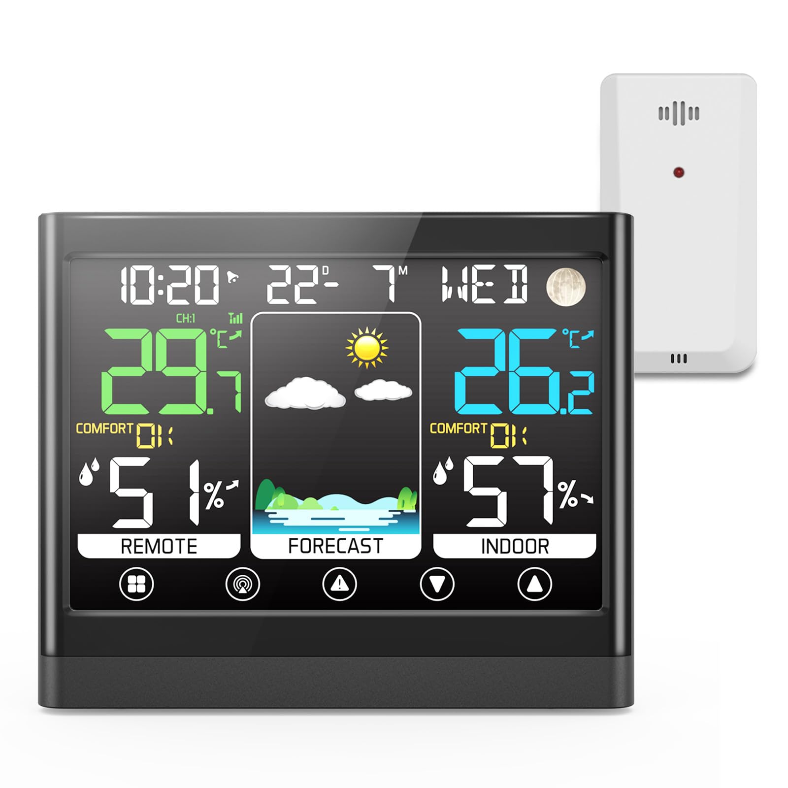 jely Wetterstation Funk mit Außensensor, Thermometer Hygrometer Innen/Außen, VA Farbdisplay Wetterstationen Innen und Außentemperatur Funk mit Wettervorhersage,Luftfeuchtigkeit,Mondphase,Uhrzeit&Datum Angebot bei HelloDeals