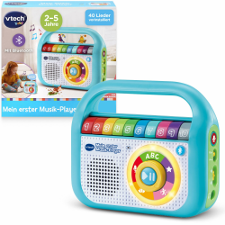 Vtech Baby Mein Erster Musik-Player – 40 Lieder & Aufnahmefunktion, LED-Licht, Bluetooth, Mobiler Musikspaß I Lernspielzeug I Tragegriff I Kopfhöreranschluss I Kinder 2-5 Jahre Blau Angebot bei HelloDeals