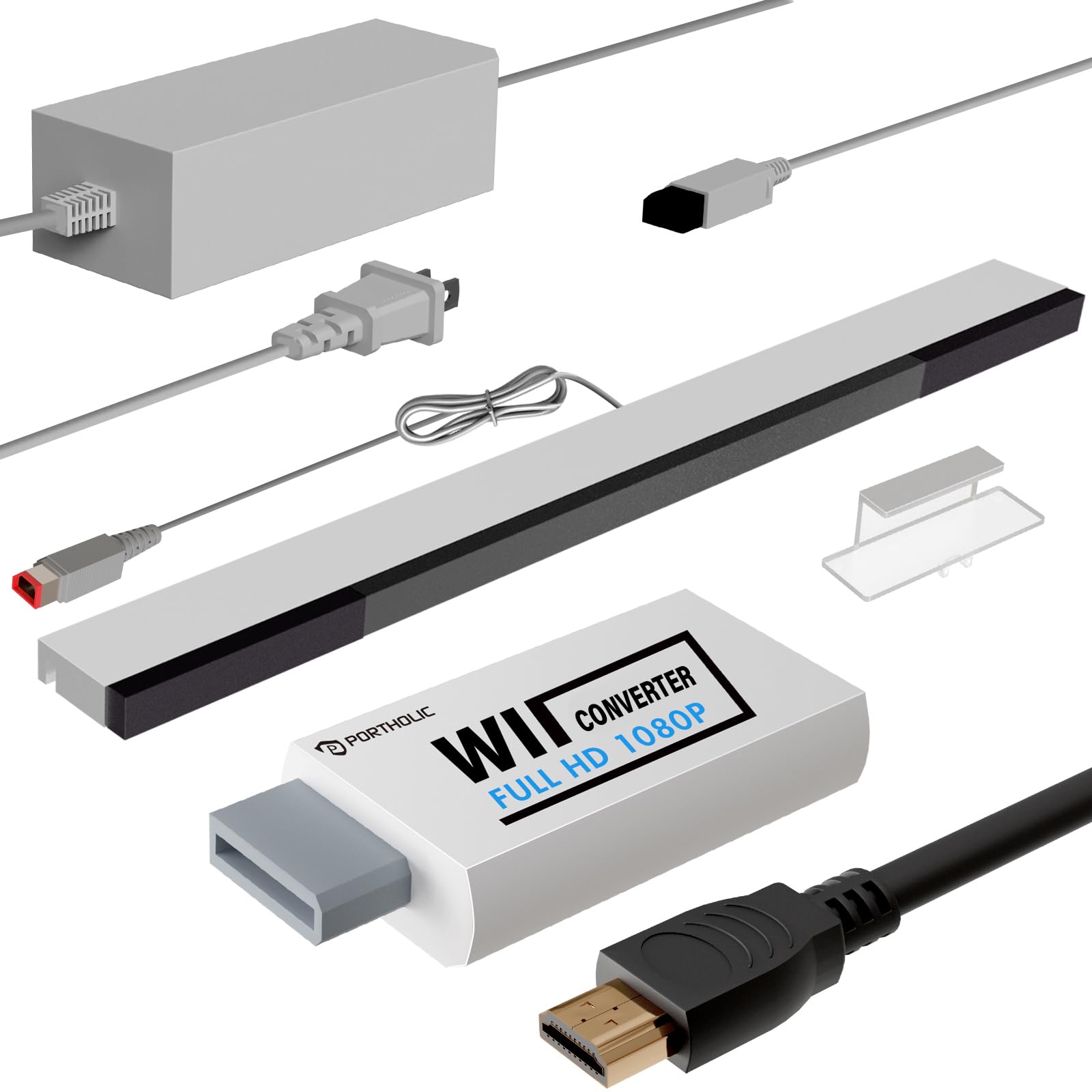 4-in-1 Wii Kabel-Set - Netzteil AC + Wii zu HDMI Konverter + Kabelgebundene Sensorleiste + Komponenten-AV-Kabel für Nintendo Wii Weiß Angebot bei HelloDeals