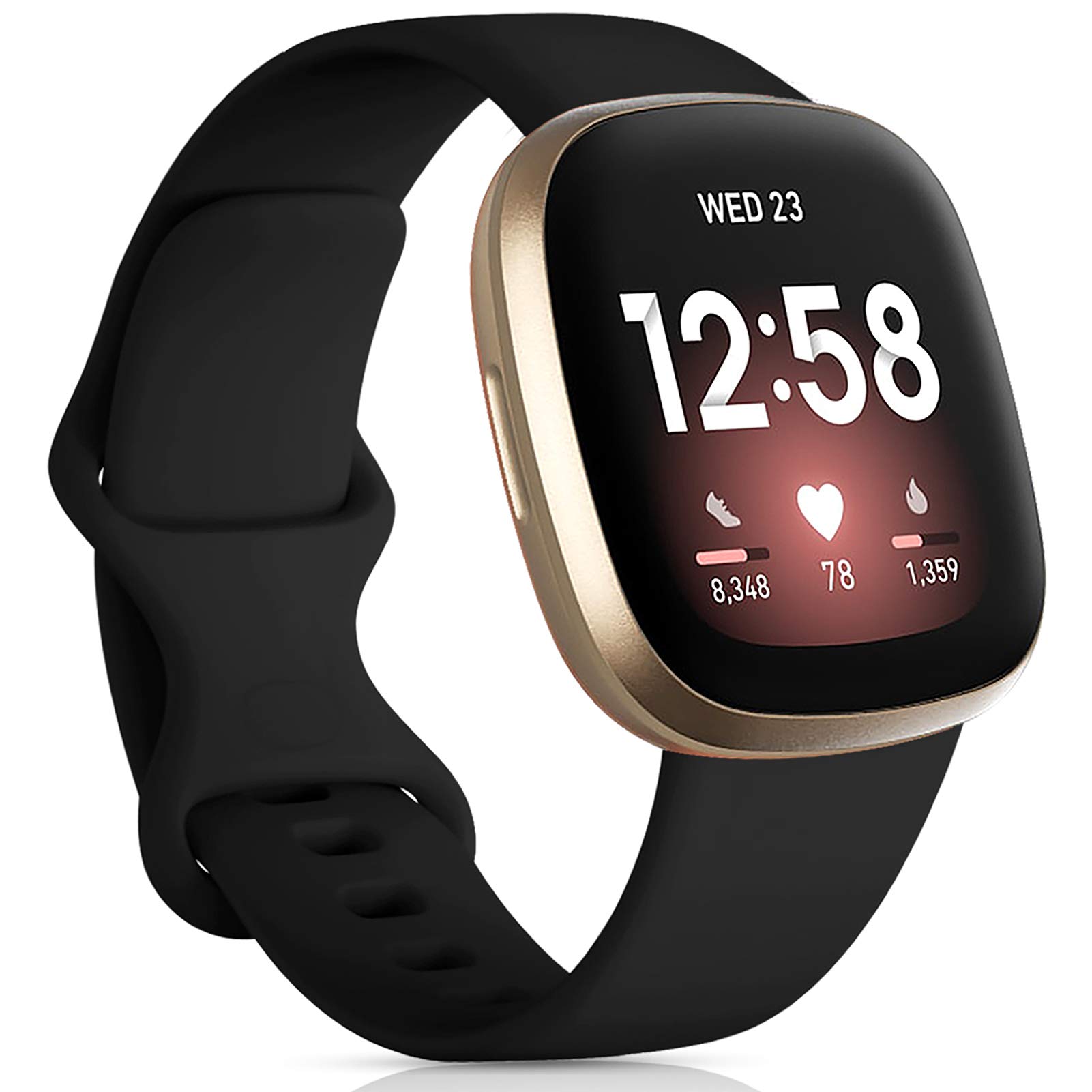Kompatibel für Fitbit Versa 4/Fitbit Versa 3/Fitbit Sense 2/Fitbit Sense Armband, Silikon Sport Klassisch Sanft Ersatzarmband Kompatibel mit Versa 3/Versa 4/Sense/Sense 2 für Frauen Männer Groß 01 Schwarz Angebot bei HelloDeals