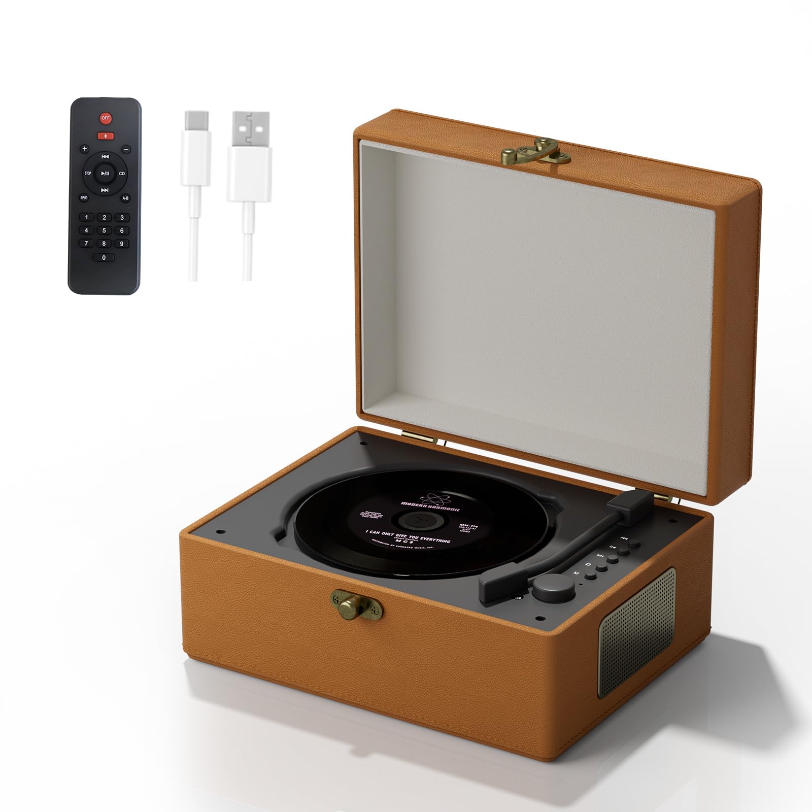 Tragbarer CD-Player mit Bluetooth, Fernbedienung, 3600 mAh Akku, 20 x 15 x 10 cm, 1,3 kg, Braun Angebot bei HelloDeals