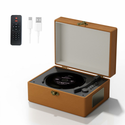 Tragbarer CD-Player mit Bluetooth, Fernbedienung, 3600 mAh Akku, 20 x 15 x 10 cm, 1,3 kg, Braun Angebot bei HelloDeals