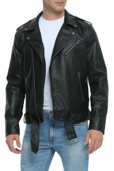 Fahsyee Lederjacke Herren, Kunstlederjacke Bomber Männer Motorrad Revers Zip-Up Slim Fit Biker Mantel Schwarz Angebot bei HelloDeals