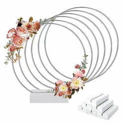 Worown 6 Stück 25cm Metallringe zum Basteln, Metallring mit Fuß, Silber Metallringe mit 6 Stück Holzständern für DIY Hochzeits-Tisch-Dekorationen, Wandhängende Handwerke 25 cm Silber Angebot bei HelloDeals