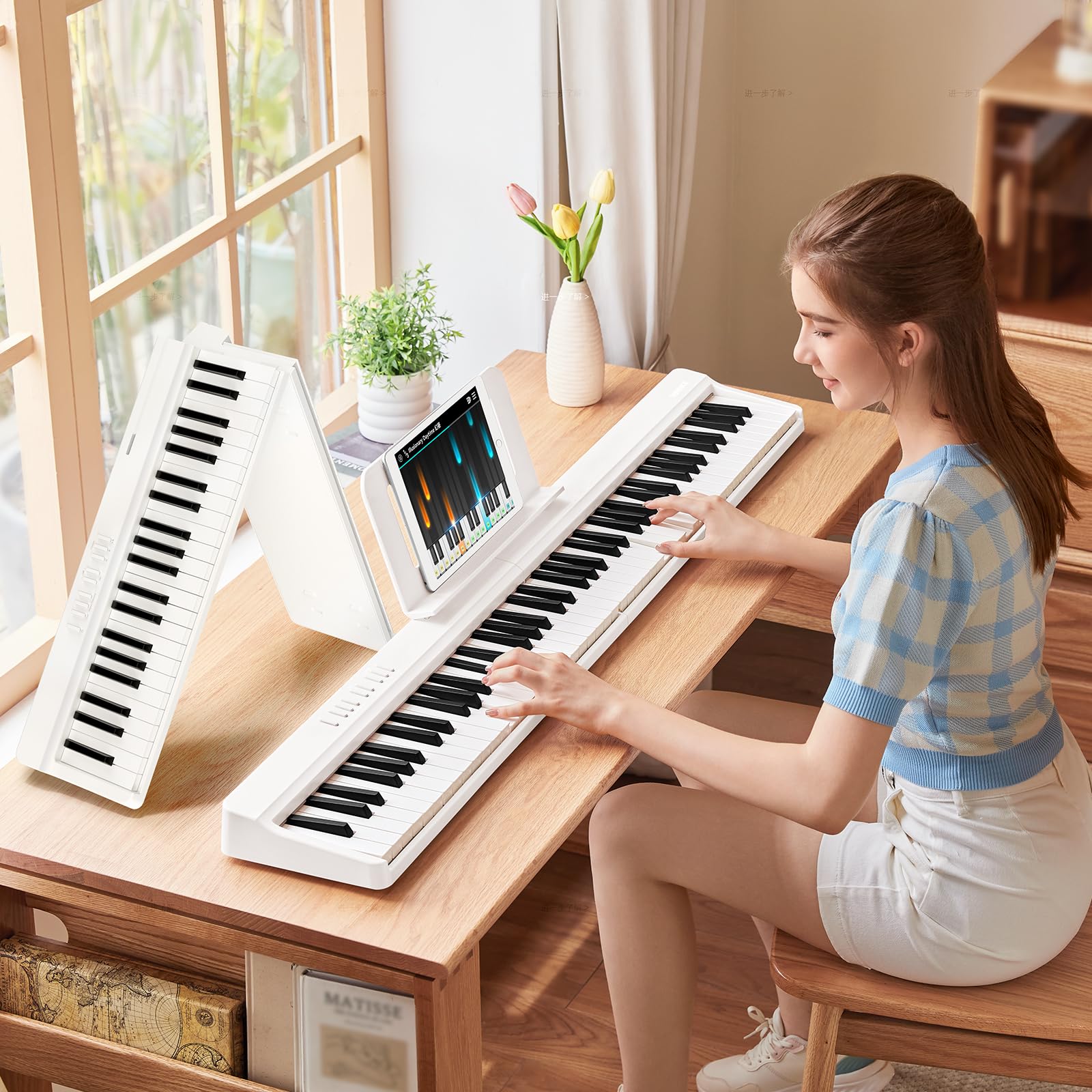 TERENCE E Piano 88 Tasten Weiß, Keyboard Piano mit Halbgewichtet, Faltbares Klavier mit Aufnahme und Bluetooth-Unterstützung, mit Pedal und 4-Einheiten-Lautsprecher, Bevorzugte Wahl für Anfänger Angebot bei HelloDeals