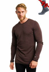 100% Merino Unterwäsche Herren - Merino Langarmshirt Herren Atmungsaktiv Und Feuchtigkeitsableitend + Wollsocken 250 Chocolate L Angebot bei HelloDeals