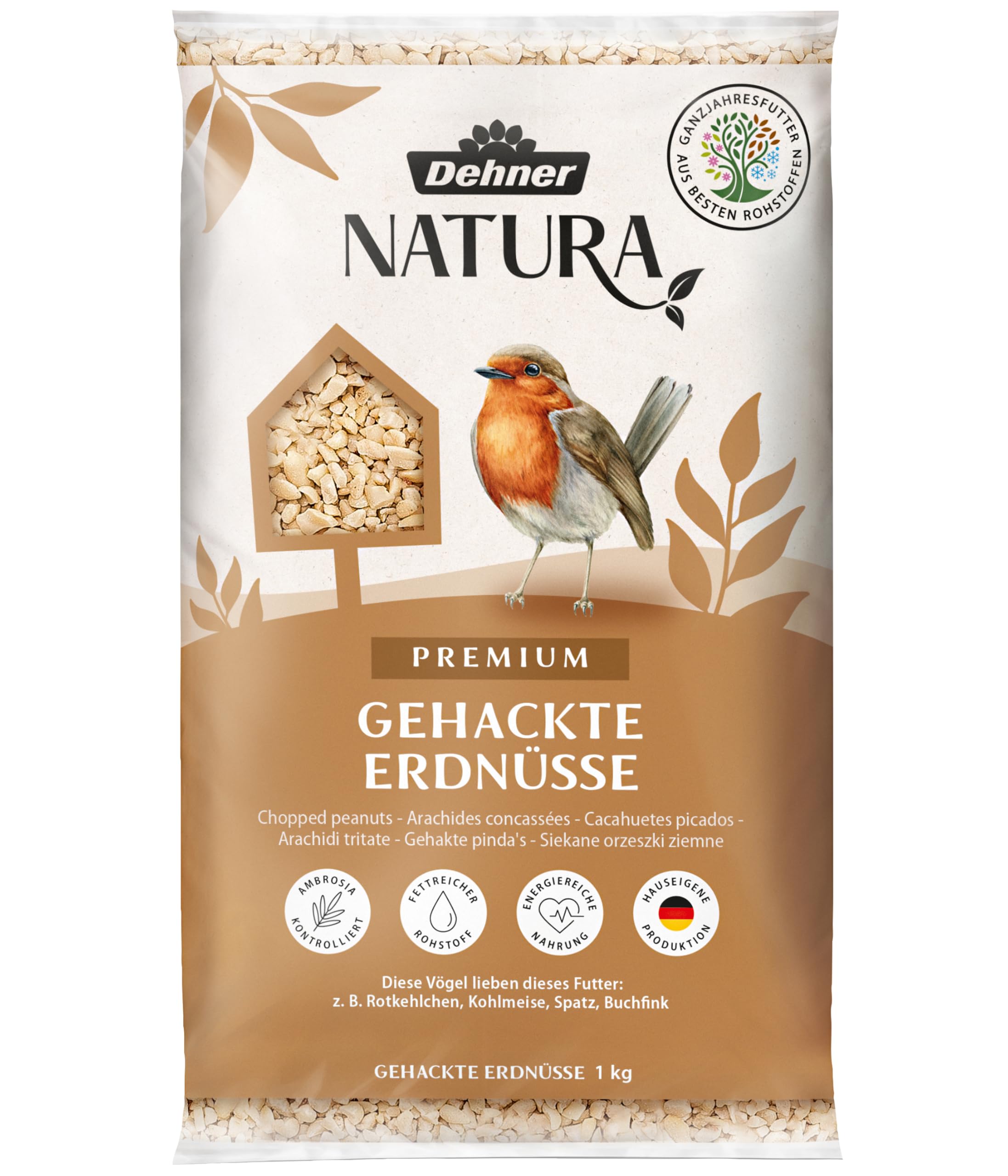 Dehner Natura Premium Wildvogelfutter, gehackte Erdnüsse schalenfrei, Ganzjahresfutter proteinreich / energiereich, hochwertiges Vogelfutter für Wildvögel, 1 kg 1 kg (1er Pack) Single Angebot bei HelloDeals