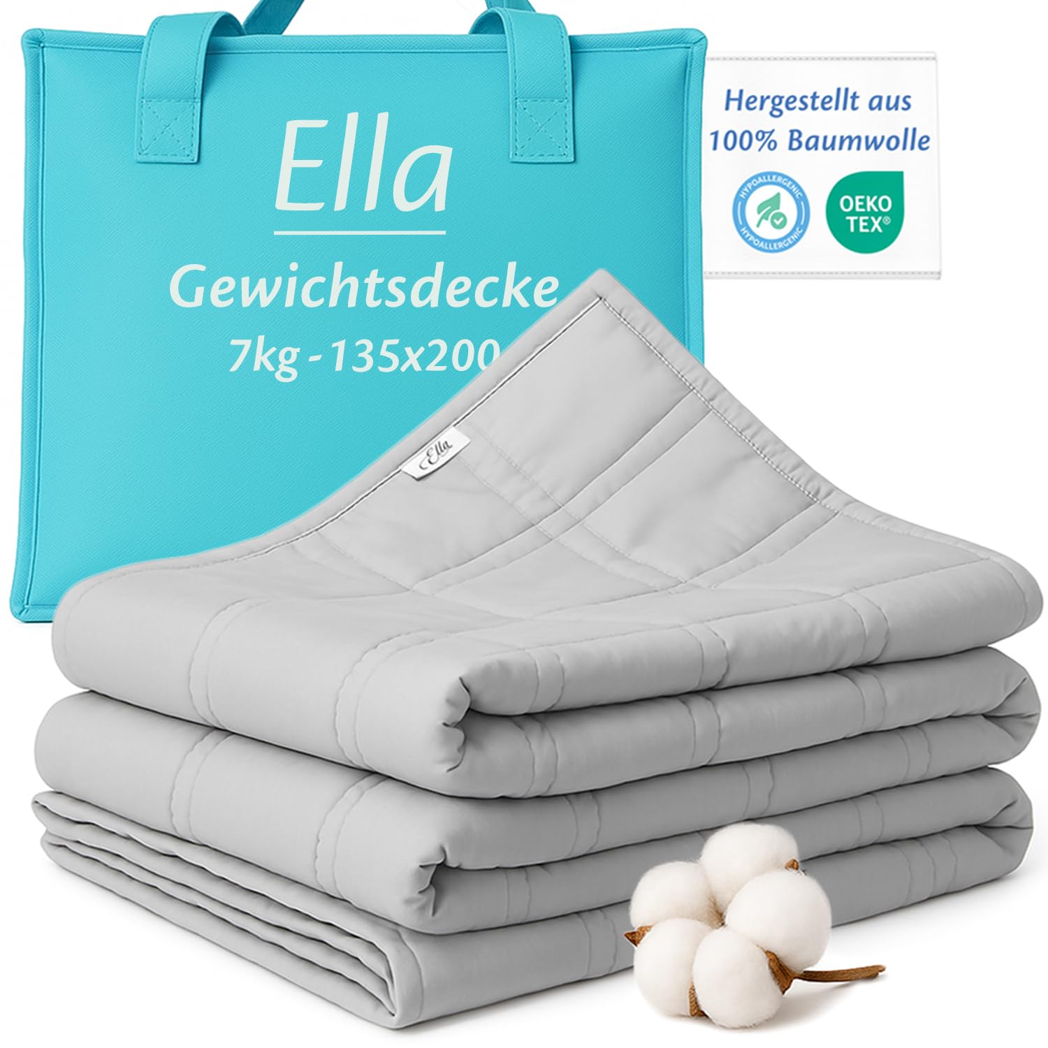 Ella Gewichtsdecke 135x200 7kg - Anti Stress Therapiedecke - Schwere Decke aus 100% Baumwolle - Bettdecke für tiefen Schlaf & bessere Erholung, Weighted Blanket Für Männer, Frauen von 55-85kg, Grau 135x200 | 7kg Grau Angebot bei HelloDeals