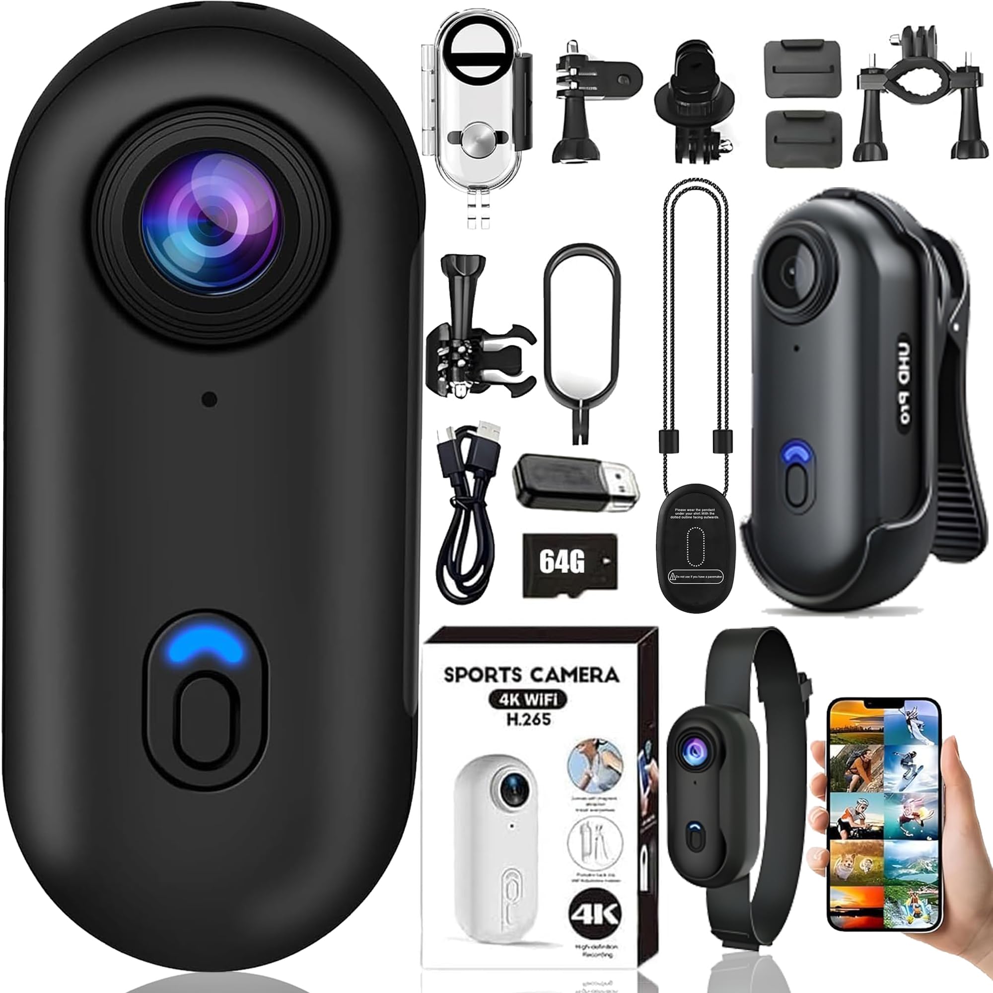 Mini Action Cam 4K,Action Camera,Tragbare Kamera mit 360° Drehbarem Clip und Magnetclip,Wasserdichter 4K-Körperkamera,Kleine Bodycam Körperkamera Überwachungskamera für Reisen, Outdoor Schwarz Angebot bei HelloDeals
