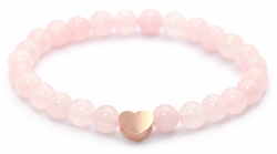 Echtes Rosenquarz Edelstein Armband mit 6mm Perlen und Edelstahlherz - verschiedene Längen - Heilstein Schutzstein Talisman Glücksbringer Geschenk (Rosenquarz, 14CM) XS - 14 CM Rosenquarz Angebot bei HelloDeals