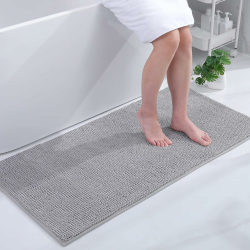 Homaxy Chenille Badezimmerteppich rutschfeste Badematte Waschbar Badteppich Weich Badvorleger Saugfähige Duschvorleger für Badezimmer - 60x120 cm, Hellgrau 60 x 120 cm (Rechteckig) Hellgrau Angebot bei HelloDeals