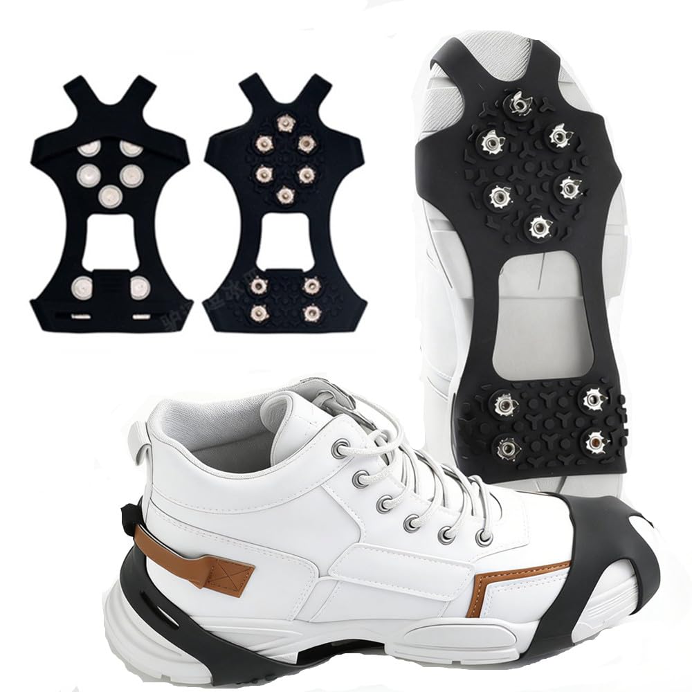 Spikes für Schuhe Winter,10 Stahlzähnen Schuhspikes zum Überziehen Antirutsch Schneeketten für Schuhe, Spikes Schuhe gegen Glatteis Steigeisen für Wanderschuhe Outdoor Laufen Wandern Silber L Angebot bei HelloDeals