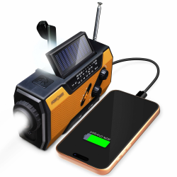 FosPower - Notfallradio NOAA/AM/FM mit 7400mWh (2000mAh) Tragbare Powerbank - Aufladung per USB/Solar/Handkurbel, Batteriebetrieben, SOS-Alarm & Taschenlampe für Notfälle drinnen und draußen Angebot bei HelloDeals