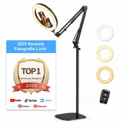 Upgrade Ringlicht Ringleuchte mit Stativ Overhead, Evershop 10” Handy Stativ mit LED Ringlicht Flexibel 70,8” Höhe& 360°Lichtring Ring Light mit Fernbedienung Blitzgeräte für Tiktok YouTub,CRI>95 10 Zoll Angebot bei HelloDeals