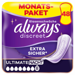 Always Discreet Inkontinenzeinlagen für Frauen Ultimate Nacht 48 Stück Extra Sicher und Diskret Ultimate Night Angebot bei HelloDeals