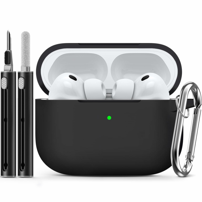 Inesore Compatible with AirPods Pro 3 Hülle with Cleaning Kit, Silicone Protective Case Cover for Apple Air Pods Pro 3rd (2025), Unisex Design - Black 0-Black AirPods Pro 3 Angebot bei HelloDeals