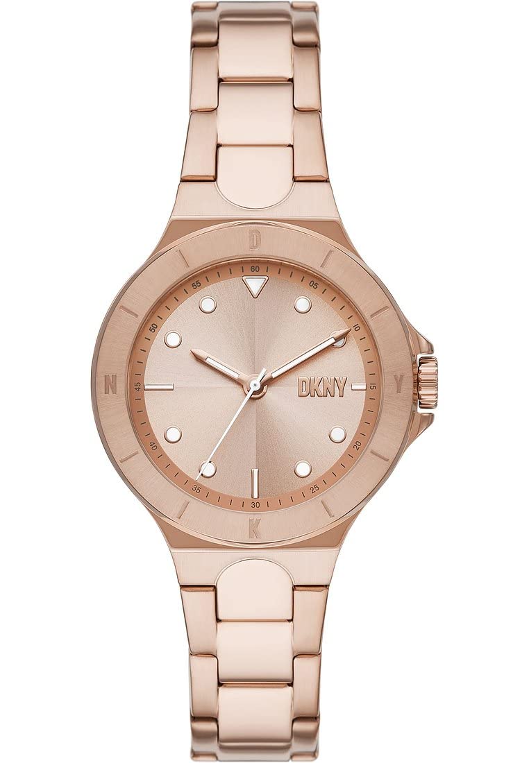 DKNY Chambers Damenuhr, Chronographenuhr mit Quarzwerk und Edelstahl-, Leder- oder Silikonarmband 34MM Rose Gold Angebot bei HelloDeals