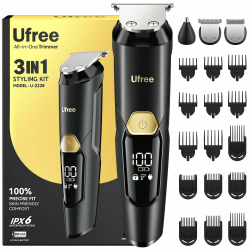 Ufree 3 in 1 Barttrimmer Herren Kit, Bartschneider Haarschneider Haarschneidemaschine Profi für Schnurrbart Bart Nase Gesichtshaar, Rasierer Herren Elektrisch Wasserdicht Haartrimmer Angebot bei HelloDeals