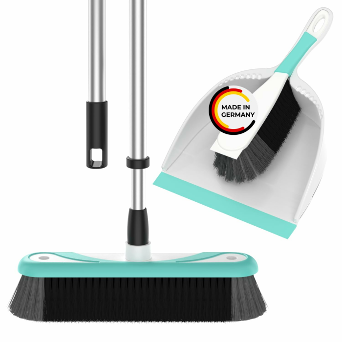 Rival Kehrgarnitur & Besen Set türkis – Kehrblech mit Handbesen & Besen mit Teleskopstiel – Kehr-Set mit Besatz aus Rosshaarmischung – Kehrschaufel mit Handfeger & Kehrbesen für Innen & Außen Türkis Kehrgarnitur & Besen Set Angebot bei HelloDeals