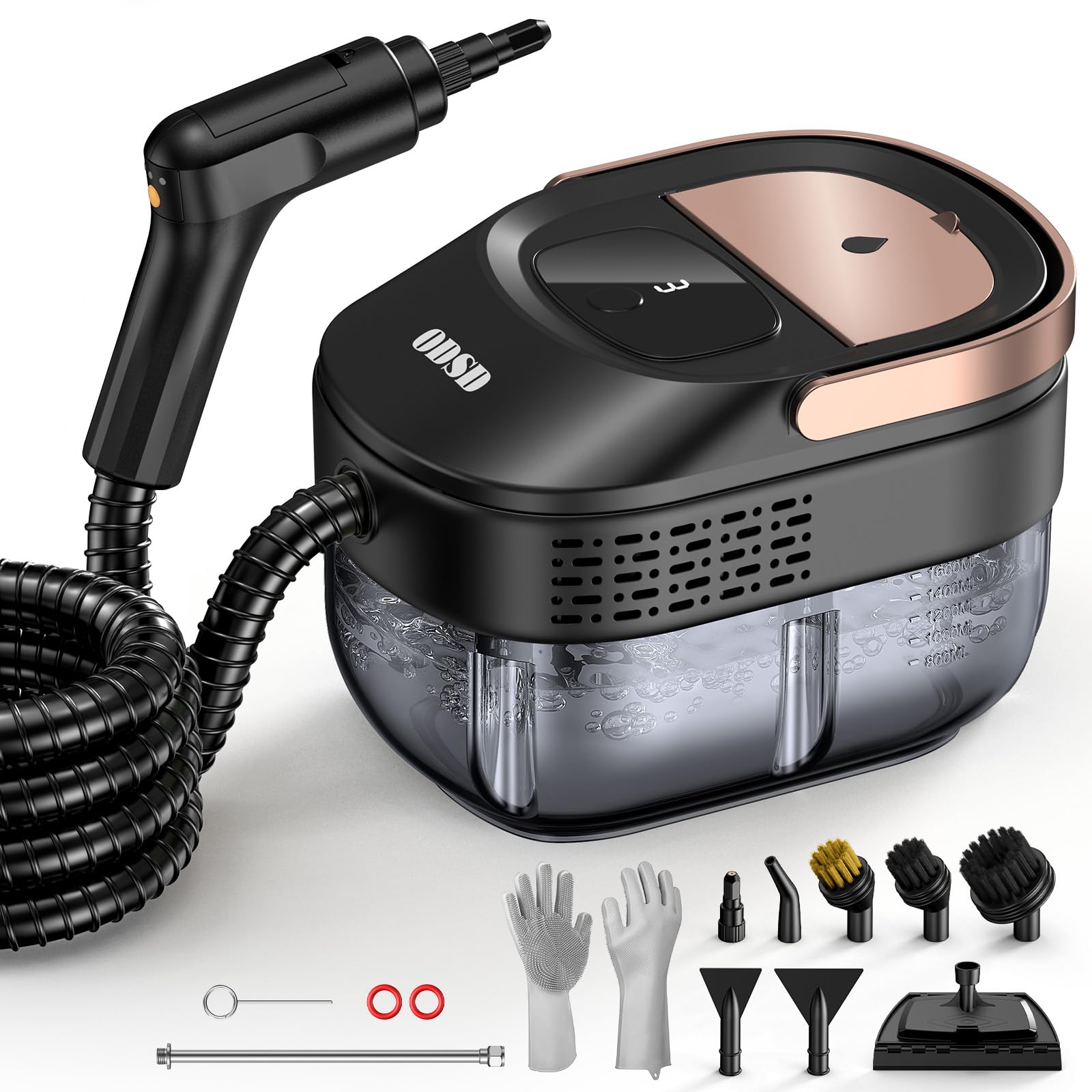 ODSD Dampfreiniger für Haushalt und Auto, 3-stufig einstellbarer Dampfreiniger, 15 Sekunden Aufheizzeit und 1,6 l großer Tank, Handdampfreiniger für Autos, Haushalt, Küche, Fenstern,Boden Schwarz Angebot bei HelloDeals