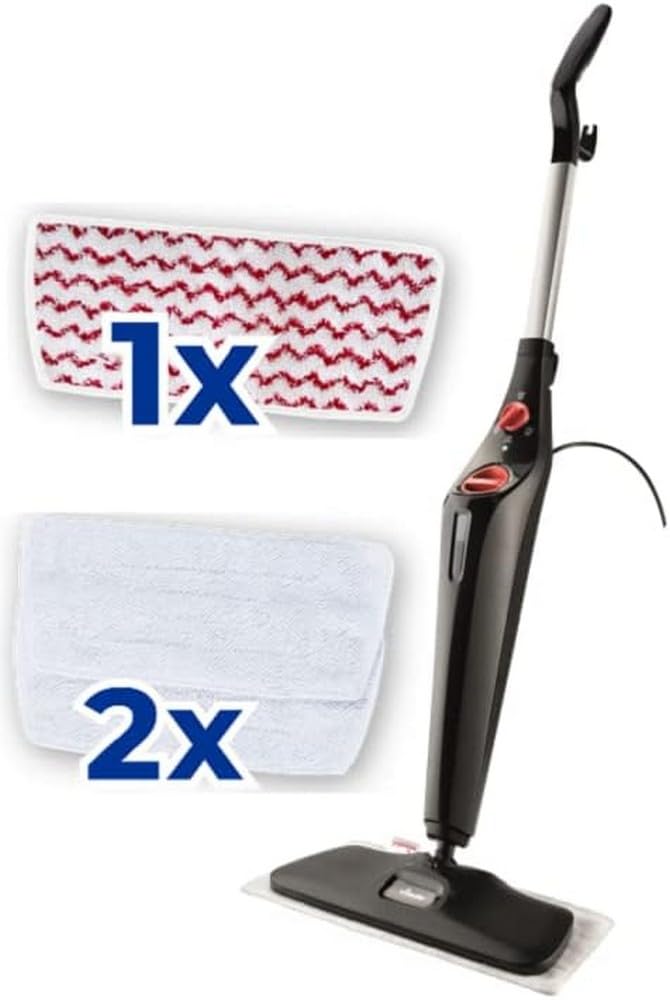 Vileda Steam Plus XXL Dampfreiniger| Hygienischer Bodenreiniger mit PowerPad und 2 Mikrofaserbezügen - Für große Flächen, Fliesen, Laminat & Parkett| Aufheizzeit: 15 Sekunden| Eco-Verpackung | Schwarz Angebot bei HelloDeals