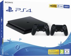 PlayStation 4 - Konsole (500 GB, schwarz, slim, F-Chassis) + zweiter DualShock 4 Controller PS4 Slim (500 GB) + Controller Standard Angebot bei HelloDeals