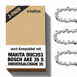 3 tallox Sägeketten 3/8" 1,1 mm 52 TG 35 cm Schwert kompatibel mit Oregon Makita Bosch Einhell 52ML 35cm 3/8"LP 1,1mm X3 Angebot bei HelloDeals
