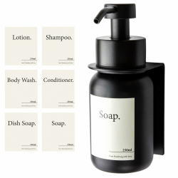 Designfabrik Hamburg | Glas Seifenspender mit Wandhalterung selbstklebend | Edelstahl-Pumpspender für Flüssigseife | Spülmittelspender ohne Bohren | mit Wandhalter | Schwarz/Schwarz mit Wandhalter Schwarz / Schwarz 1 Angebot bei HelloDeals