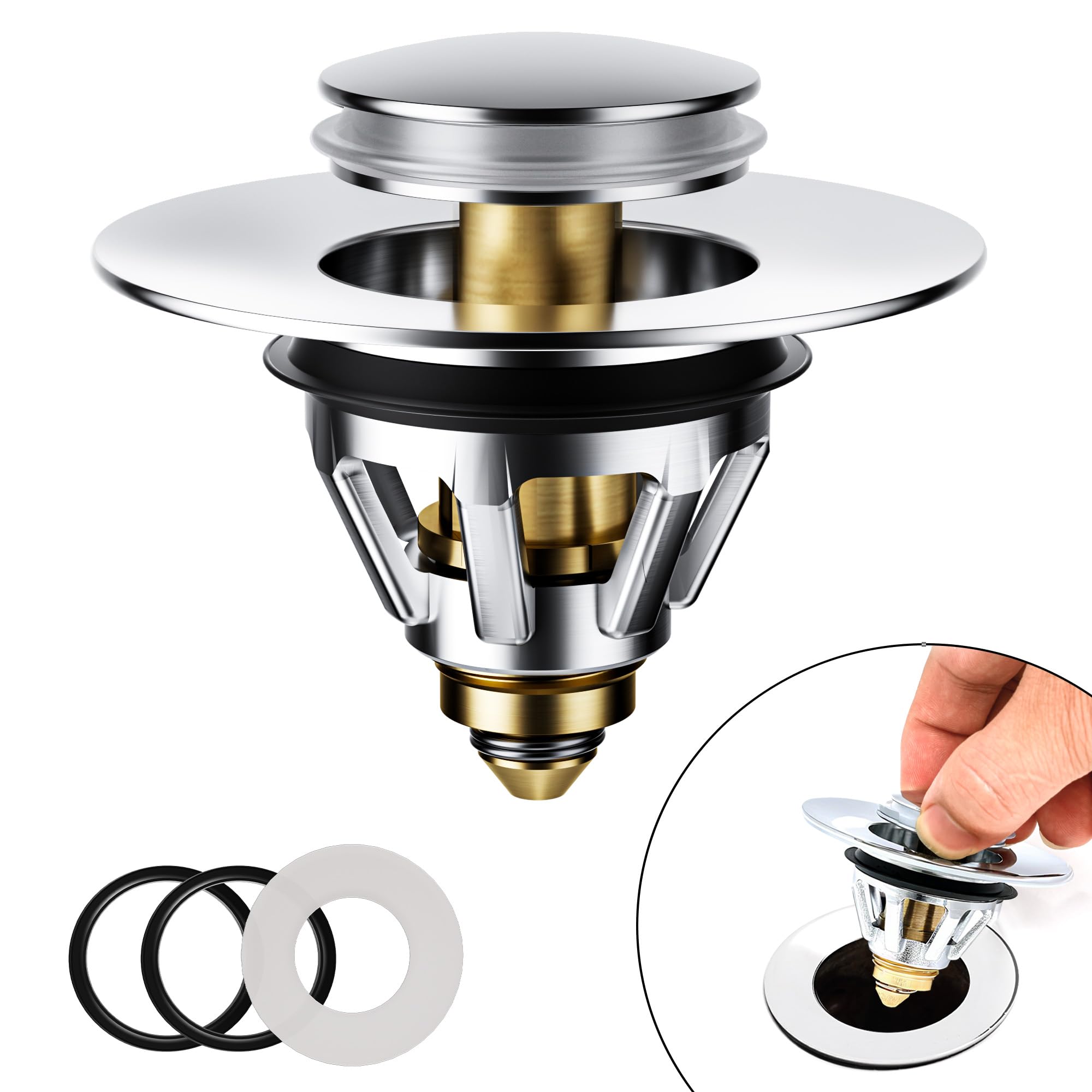 Magichome Waschbeckenstöpsel, Pop-up Abflussstopfen Waschbecken, Edestahl Stöpsel für 34–45mm Abflusslöcher, Anti-Verstopfung Waschbeckenstöpsel mit Abflusssieb,Stöpsel für Spülbecken,1 Pack Silber 1 Satz Angebot bei HelloDeals