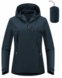 Outdoor Ventures Damen Regenjacke 10000MM Wasserdicht Leichte Gefüttert Packbar Sportjacke Funktionsjacke Atmungsaktiv Fahrrad Jacke mit Kapuze XL Mitternachtsblau Angebot bei HelloDeals