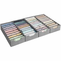 SONGMICS Unterwäsche-Organizer 4er Set, Schubladen-Organizer für IKEA PAX Kleiderschrank, mit Trennwänden, Kleiderschrank-Organizer faltbar, 50 x 22 x 10 cm für Socken, taubengrau RUS015G01 50T x 22B cm mit Trennwände Angebot bei HelloDeals