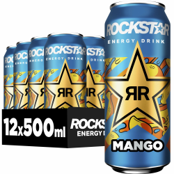 Rockstar Energy Drink Mango Geschmack - Exotisches, koffeinhaltiges Erfrischungsgetränk für den Energie Kick, EINWEG (12 x 500ml) (Verpackungsdesign kann abweichen) Angebot bei HelloDeals
