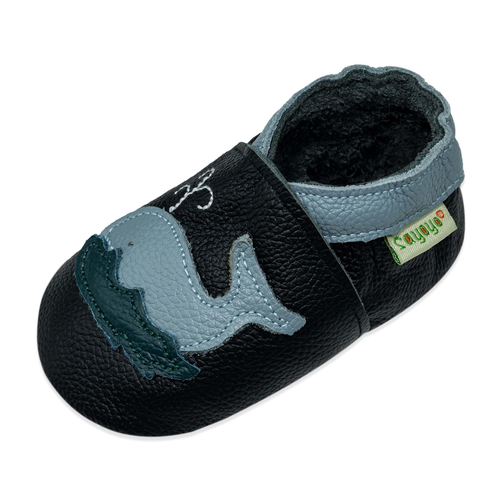 SAYOYO Krabbelschuhe Baby Lauflernschuhe für Kleinkinder Weiche Leder mit Rutschfester Sohle Lederschuhe Jungen Mädchen Babyhausschuhe, 18-24 Monate, Schwarz Wal 18-24 Monate Schwarzer Wal Angebot bei HelloDeals
