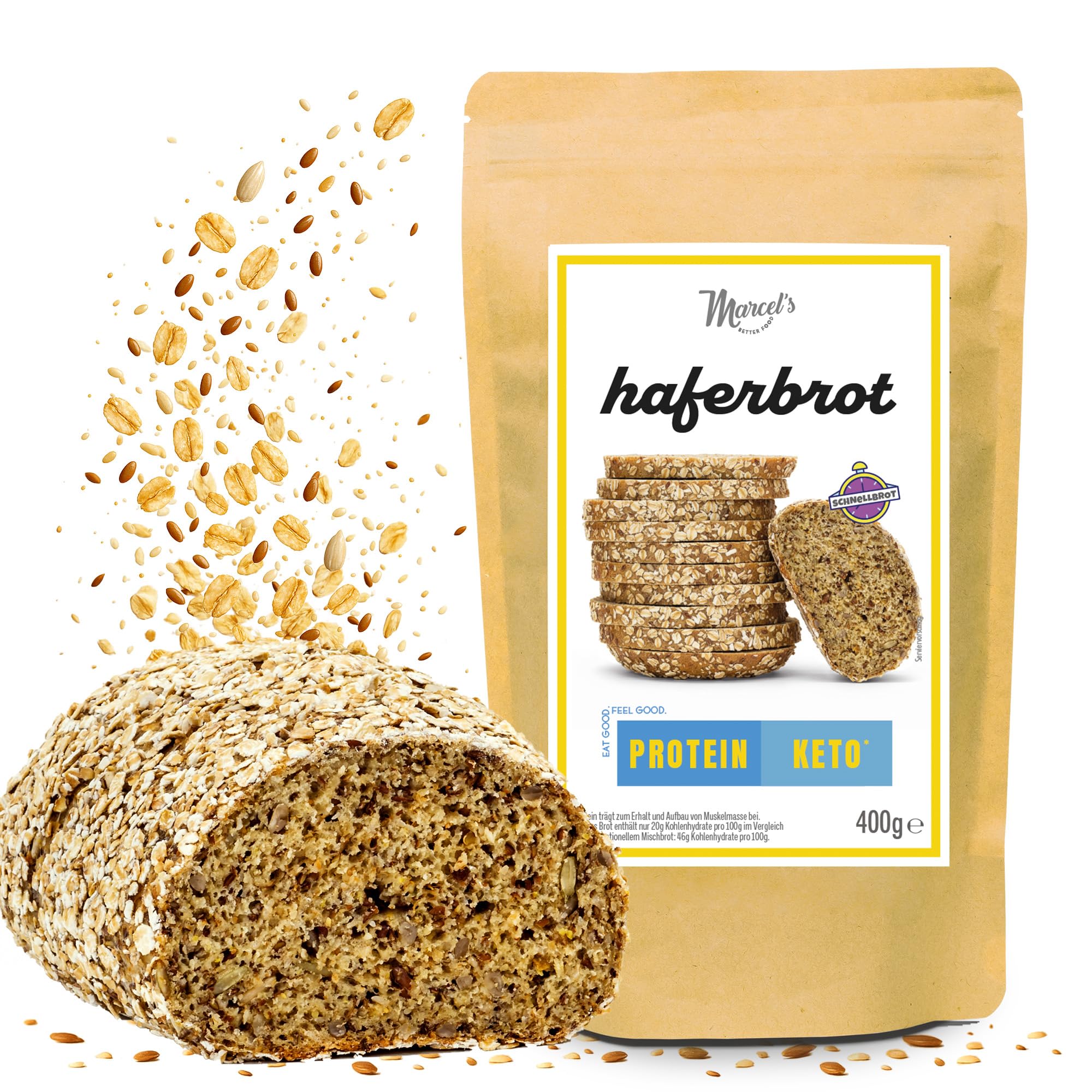 Marcel's Haferbrot – Brotbackmischung für mildes Sonnenblumenbrot (400g - für 1 Brot) | 50% weniger Kohlenhydrate | Keto, veganes Schnellbackbrot | Bleibt 10 Tage frisch – Ofenfertig in 1 Minute 400g (für 1 Brot) Angebot bei HelloDeals