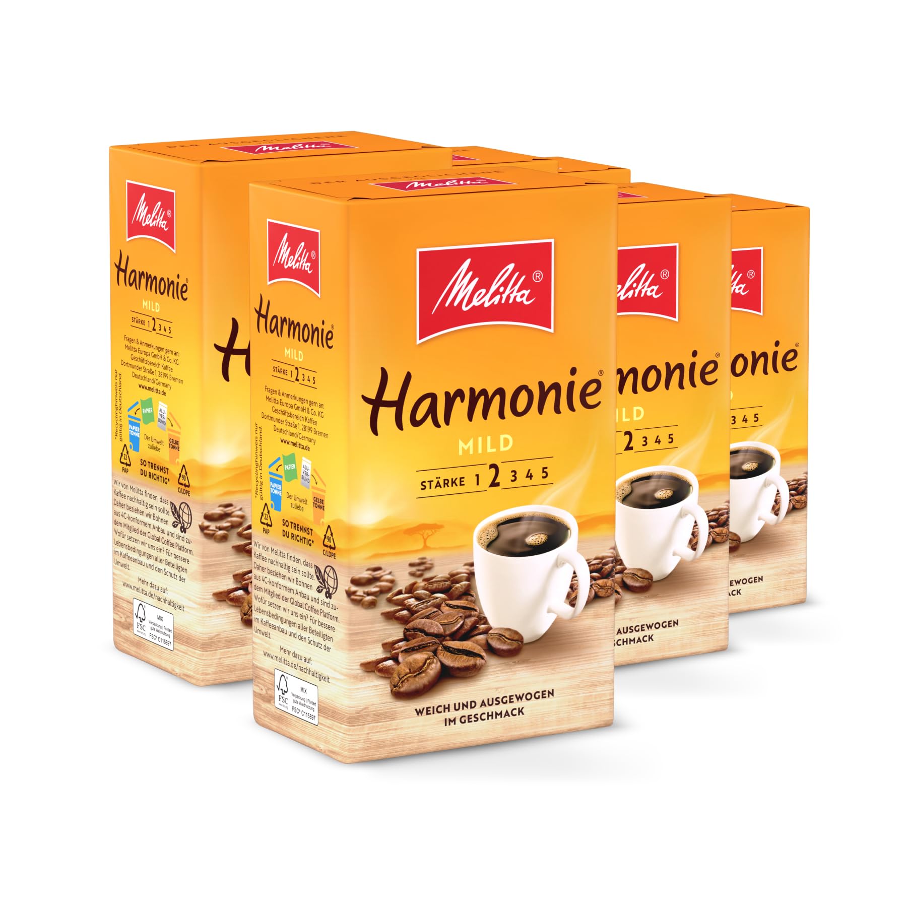 Melitta Harmonie Mild Filter-Kaffee 6 x 500g, gemahlen, Pulver für Filterkaffeemaschinen, milde Röstung, geröstet in Deutschland, im Tray Harmonie Mild 500 g (6er Pack) Angebot bei HelloDeals