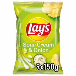 Lay's Sour Cream & Onion – Knusprig gewürzte Kartoffelchips für eine gelungene Party (9 x 150 g) (Verpackungsdesign kann abweichen) Angebot bei HelloDeals